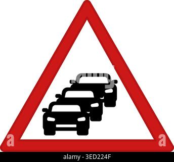 Verkehrsstau Auf Rotem Schild. Verbotsschild. Anhäufung von Autos auf der Straße. Vektorsymbol Stock Vektor