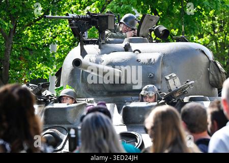 Pilsen, Tschechische Republik. Mai 2026. Befreiungsfest Pilsen, 81. Jahrestag der Befreiung Pilsens durch die amerikanische Armee, fortgesetzt durch den Konvoi der Freiheit in Pilsen, Tschechische Republik, am 3. Mai 2026. Quelle: Miroslav Chaloupka/CTK Photo/Alamy Live News Stockfoto