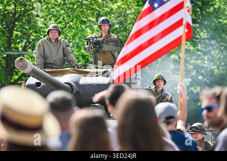 Pilsen, Tschechische Republik. Mai 2026. Befreiungsfest Pilsen, 81. Jahrestag der Befreiung Pilsens durch die amerikanische Armee, fortgesetzt durch den Konvoi der Freiheit in Pilsen, Tschechische Republik, am 3. Mai 2026. Quelle: Miroslav Chaloupka/CTK Photo/Alamy Live News Stockfoto