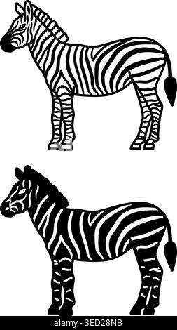 Zebrasymbole. Schwarzweiß-Vektor-Illustration. Säugetier, Gestreiftes Pferd. Für Das Design Von Malbüchern. Tierkonzept Stock Vektor