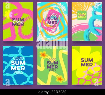 Kreatives Konzept von Sommerkarten mit abstrakten Formen und tropischen Blättern. Moderne, minimalistische Design-Vorlagen für Werbung, Branding, banne Stock Vektor