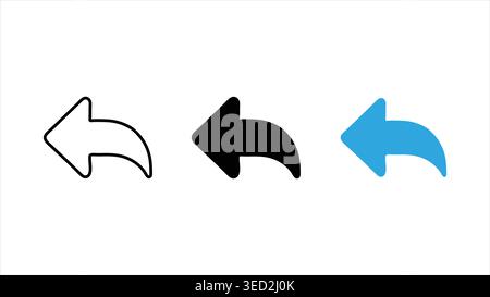 Richtungspfeilsymbole, die nach links zeigen, im Umriss in Schwarz und farbige Designstile auf weißem Hintergrund Stock Vektor