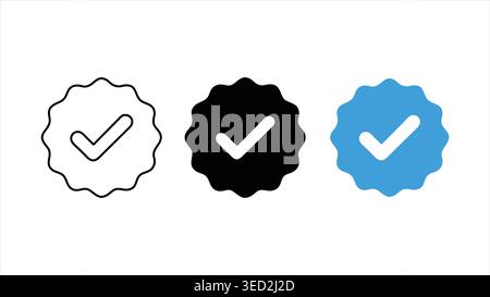 Symbol für verifiziertes Badge setzt Umrisse durchgehender und farbiger Vektor Häkchen Siegelzulassung Zertifizierungssymbol Stock Vektor