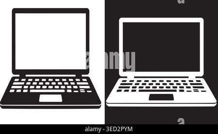 Symbolsatz für Laptop-Computer, Symbol für modernes Notebook-Gerät für Technologie und Arbeit Stock Vektor