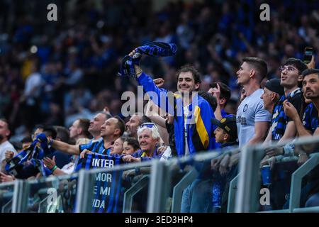 Mailand, Italien. Mai 2026. Fans des FC Internazionale, die während des Fußballspiels der Serie A 2025/26 zwischen dem FC Internazionale und Parma Calcio 1913 im San Siro Stadion in Mailand, Italien gesehen wurden Stockfoto