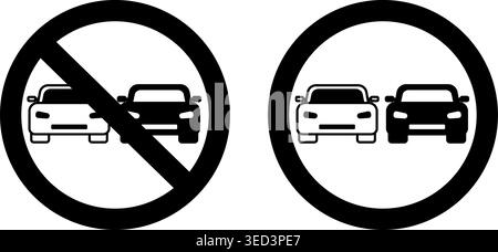 Schilder Überholverbot Für Autos. Schwarzweiß-Vektorsymbole. Verbotsschild Rund. Bewegung, Fahrzeug Stock Vektor