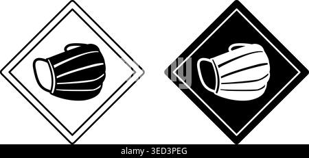 Zeichen Gesichtsmaske Erforderlich. Schwarzweiß-Vektorsymbole. Warnschild. Masken Sind Im Innenbereich Erforderlich. Medizinisches Konzept Stock Vektor