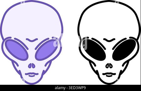 Alien-Symbole. Vektorillustrationen Von Außerirdischen Aus Dem Raum. UFO, intelligentes Wesen außerirdischer Herkunft mit großen Augen Stock Vektor