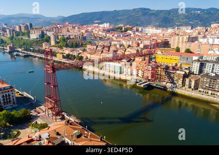 Luftaufnahme der Bizkaia Hängebrücke Stockfoto