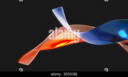 Minimale abstrakte Komposition mit glatten, gekrümmten Formen und leuchtenden Reflexionen, 3D-computergeneriertes Bild Stockfoto