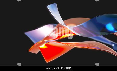 Minimale abstrakte Komposition mit glatten, gekrümmten Formen und leuchtenden Reflexionen, 3D-computergeneriertes Bild Stockfoto