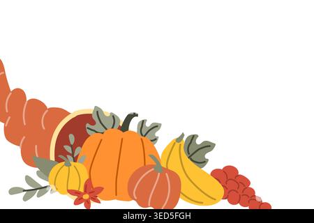Herbsterntegrenze Illustration mit Kürbissen und Früchten auf weißem Hintergrund. Stock Vektor