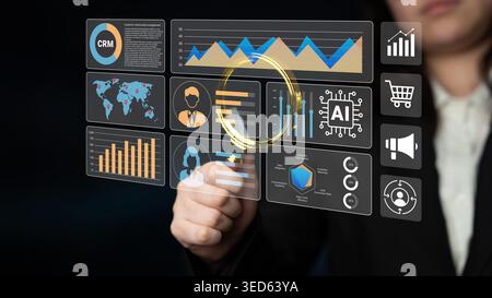 Modernes digitales Dashboard mit Tools zur Analyse und Datenvisualisierung, die für eine effektive Entscheidungsfindung und strategische Planung in einem konzipiert wurden Stockfoto