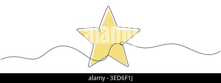 Eine Linienzeichnung oder Illustration eines Sterns, handgezeichnete Sterne durchgehend ein Liniensymbol. Stern-Einzelzeilen-Vektor-Illustration im Doodle-Stil. Premium q Stock Vektor