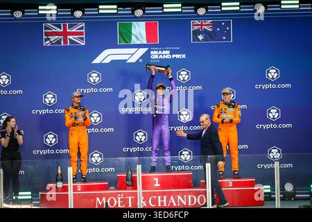 Podestfeier beim Formel 1 Crypto.com Miami Grand Prix 2026 im Miami International Autodrome in Miami Gardens, USA. Runde 6 von Stockfoto
