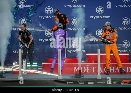 Podestfeier beim Formel 1 Crypto.com Miami Grand Prix 2026 im Miami International Autodrome in Miami Gardens, USA. Runde 6 von Stockfoto
