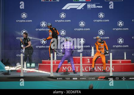 Podestfeier beim Formel 1 Crypto.com Miami Grand Prix 2026 im Miami International Autodrome in Miami Gardens, USA. Runde 6 von Stockfoto