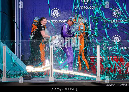 Podestfeier beim Formel 1 Crypto.com Miami Grand Prix 2026 im Miami International Autodrome in Miami Gardens, USA. Runde 6 von Stockfoto