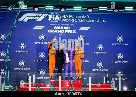Podestfeier beim Formel 1 Crypto.com Miami Grand Prix 2026 im Miami International Autodrome in Miami Gardens, USA. Runde 6 von Stockfoto