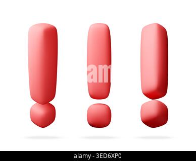 Drei rote Ausrufezeichen-Symbole in 3D Stock Vektor