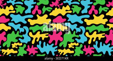 Modernes Camouflage-Muster. Abstrakter nahtloser Vektorhintergrund mit hellen Neonspritzer-Formen. Stock Vektor