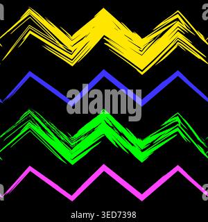 Abstrakte Wellen Neonquadrate nahtloses Muster mit Grunge-Textur Stock Vektor
