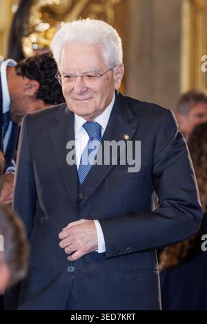 Rom, Italien. Mai 2026. Sergio Mattarella nimmt an dem Treffen mit den italienischen Tennisnationalmannschaften der Frauen und Männer in Rom Teil. Quelle: SOPA Images Limited/Alamy Live News Stockfoto