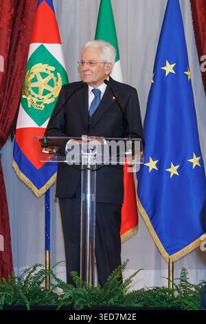 Rom, Italien. Mai 2026. Sergio Mattarella nimmt an dem Treffen mit den italienischen Tennisnationalmannschaften der Frauen und Männer in Rom Teil. Quelle: SOPA Images Limited/Alamy Live News Stockfoto