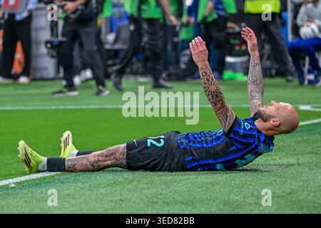 Mailand, Italien. Mai 2026. Federico Dimarco von Inter Mailand wurde 2025/26 während des Fußballspiels zwischen Inter Mailand und Parma im Stadion San Siro gesehen. Endpunktzahl; Inter Mailand 2: 0 Parma. Quelle: SOPA Images Limited/Alamy Live News Stockfoto