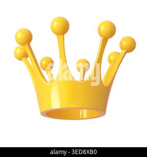 3d goldene Krone der Prinzessin, des Königs oder der Königin. King Authority Attribut isolierte Vektorsymbol, Königin königliche Macht gelbes Plastiksymbol. Monarch Diadem 3D-Rendering-Element oder Kaiserkrone realistisches Symbol Stock Vektor