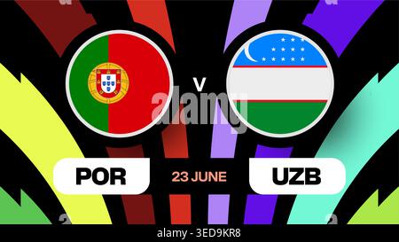 Portugal vs Usbekistan Fußball 2026 Tournament Match Ankündigung Grafik mit dynamischem abstrakten Hintergrund Vektor.. Stock Vektor