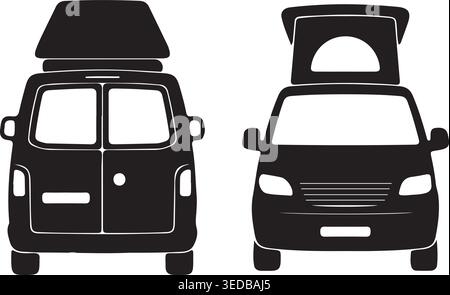 Wohnmobil Silhouette Set mit Vektor-Illustration der Vorder- und Rückansicht Stock Vektor