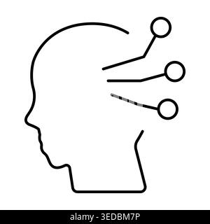 Menschlicher Kopf im Profil mit Mikrochip im Inneren. Vektorlinie-Kunst-Illustration für künstliche Intelligenz-Konzept, neurales Implantat-Logo Stock Vektor