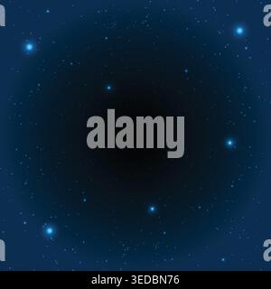 Abstrakter kosmischer Hintergrund mit schimmernden blauen Sternen und einer dunklen zentralen Leere für Sci-fi-Designs Stock Vektor