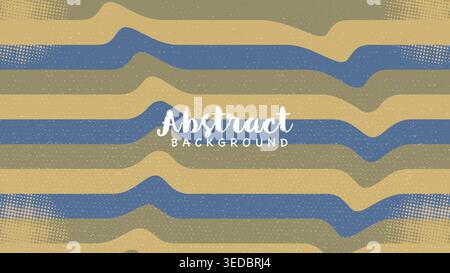 Abstrakter horizontaler Hintergrund mit wellenförmigen Linien und Grunge-Textur mit Halbtonpunkten in gelben, blauen und grünen Erdtönen. Stock Vektor