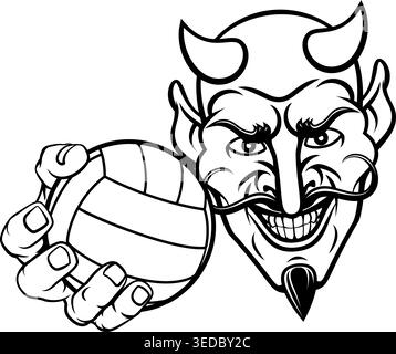 Illustration Des Devil Volleyball Ball Sports Maskottchens Stock Vektor