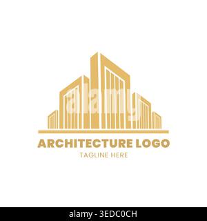 Goldenes Logo für Gebäudearchitektur, Markenkonzept für Premium-Bauunternehmen Stock Vektor