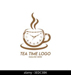 Tee Time-Logo mit Konzept für Tasse und Heißgetränk Stock Vektor