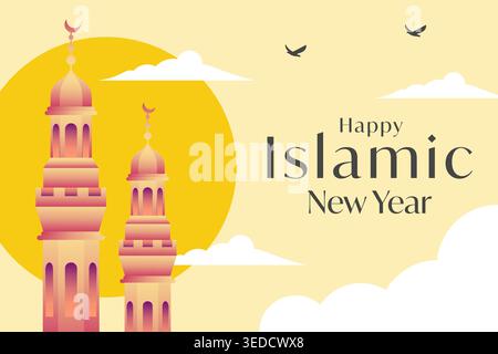 islamisches Neujahrshintergrund Illustration mit Moscheeturm Stock Vektor