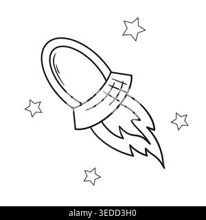 Monochrome Illustration mit Rakete und Sternen auf weißem Hintergrund. Perfekt zum Ausmalen von Seiten und zur Einrichtung im Kinderzimmer Stock Vektor
