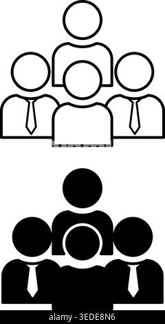 Populationssymbole. Schwarz-weiß-Vektor-Symbole für Gemeinschaft, Gruppe und Menschenmenge Stock Vektor
