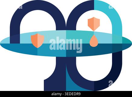 Abstrakte Illustration des geometrischen Vektors mit Shield-Symbolen, die das Konzept der Datensicherheit und Netzwerkkonnektivität darstellen Stock Vektor