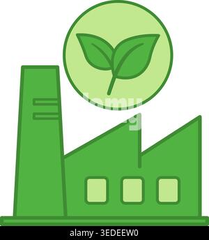 Farbsymbol Für Industrieökologie. Vektorsymbol von Industrial Green Building und Leaves on Top. Ökologie und Umweltschutzkonzept Stock Vektor