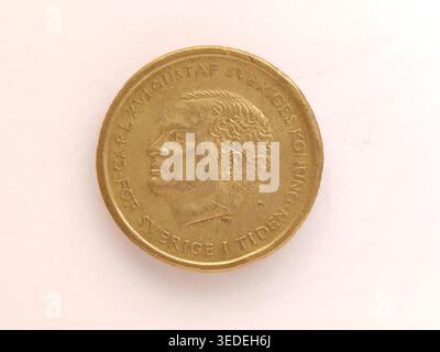 1991 Schwedisch 10 10 Kronen Münze Reverse - drei Kronen und Stückelung. König Carl XVI. Gustaf Stockfoto
