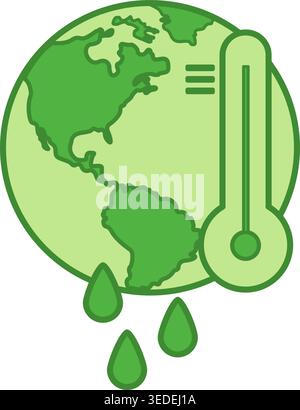Grünes Symbol Für Globale Erwärmung. Vektorsymbol von Planet, steigender Temperatur und schmelzenden Gletschern. Ökologie und Umweltschutzkonzept Stock Vektor