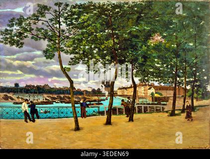 Armand Guillaumin – Blick auf die seine, Paris, um 1890 – französischer Impressionismus, Öl auf Leinwand, seine-Fluss mit urbaner Kulisse, schimmernde Reflexionen, dynamische Pinselarbeiten, städtische Atmosphäre | Archium Stockfoto