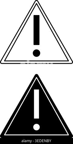 Kennzeichnet Allgemeine Vorsicht. Schwarzweiß-Vektorsymbole. Ausrufezeichen. Gefahrenwarnschild, Gefahr in einem bestimmten Bereich Stock Vektor