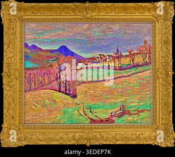 Armand Guillaumin – Blick auf Saint-Sauves, ca. 1900 – französischer Impressionismus, Öl auf Leinwand, Panoramablick auf die Auvergne mit Hügeln und offener Landschaft, stimmungsvolles Licht | Archium Stockfoto