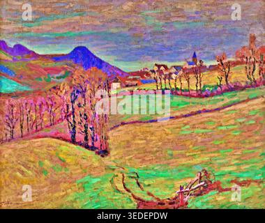 Armand Guillaumin – Blick auf Saint-Sauves, ca. 1900 – französischer Impressionismus, Öl auf Leinwand, Saint-Sauves-Landschaft in der Auvergne mit vulkanischem Gelände, lebendigem natürlichem Licht, sanfter Landschaft | Archium Stockfoto
