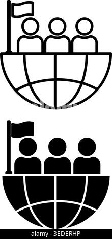 Nationalsymbole. Linien- und Glyphenvektordarstellungen. Flag, People und Planet. Eine Gruppe von Menschen mit gemeinsamer Tradition, Kultur und Sprache. Migration Stock Vektor